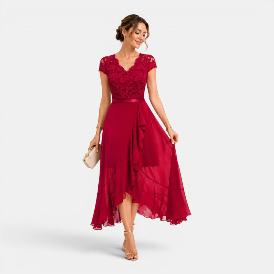 Élise | Robe midi en dentelle col V
