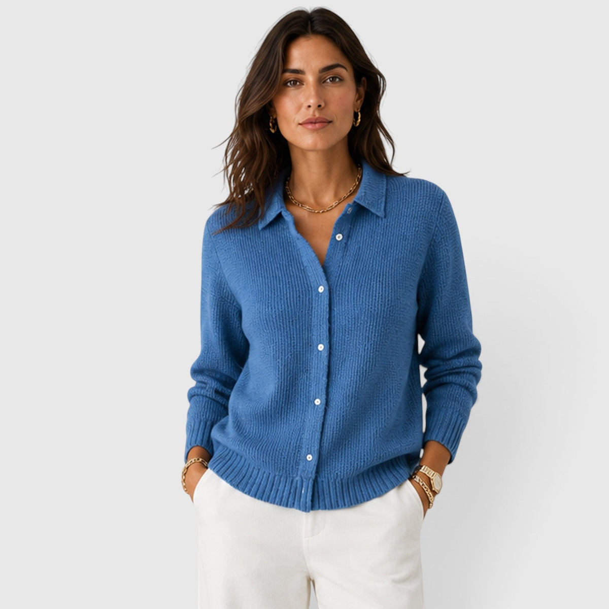 Cardigan femme en maille boutonné - bleu