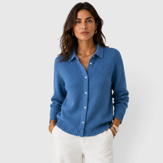 Cardigan femme en maille boutonné - bleu