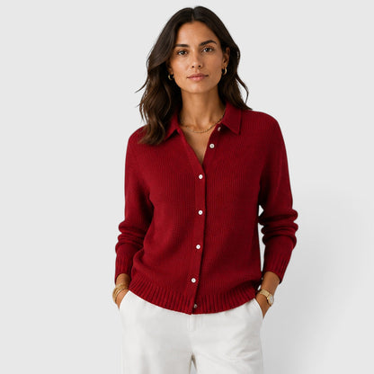 Cardigan femme en maille boutonné - rouge vin