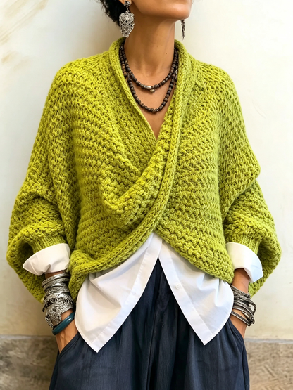 Pull femme col croisé à manches chauve-souris