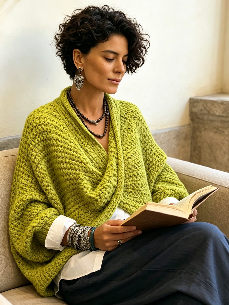 Pull femme col croisé à manches chauve-souris