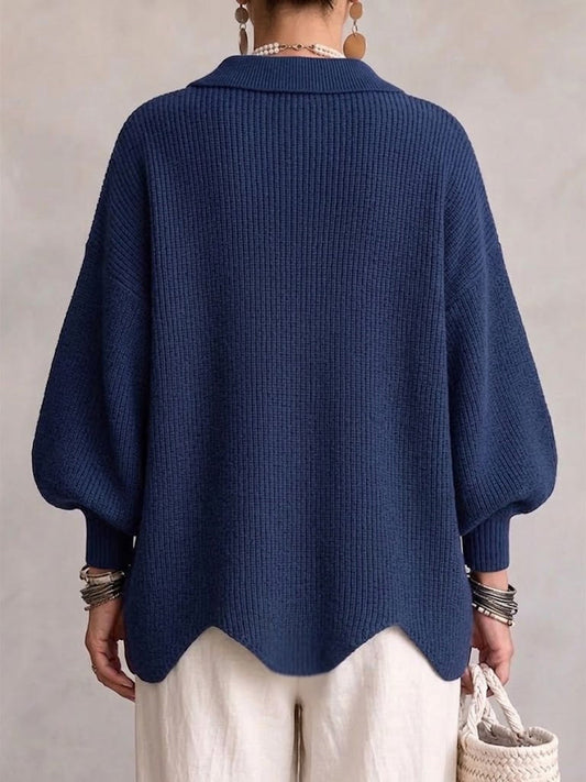Cardigan oversize femme à col pointu et boutons dorés