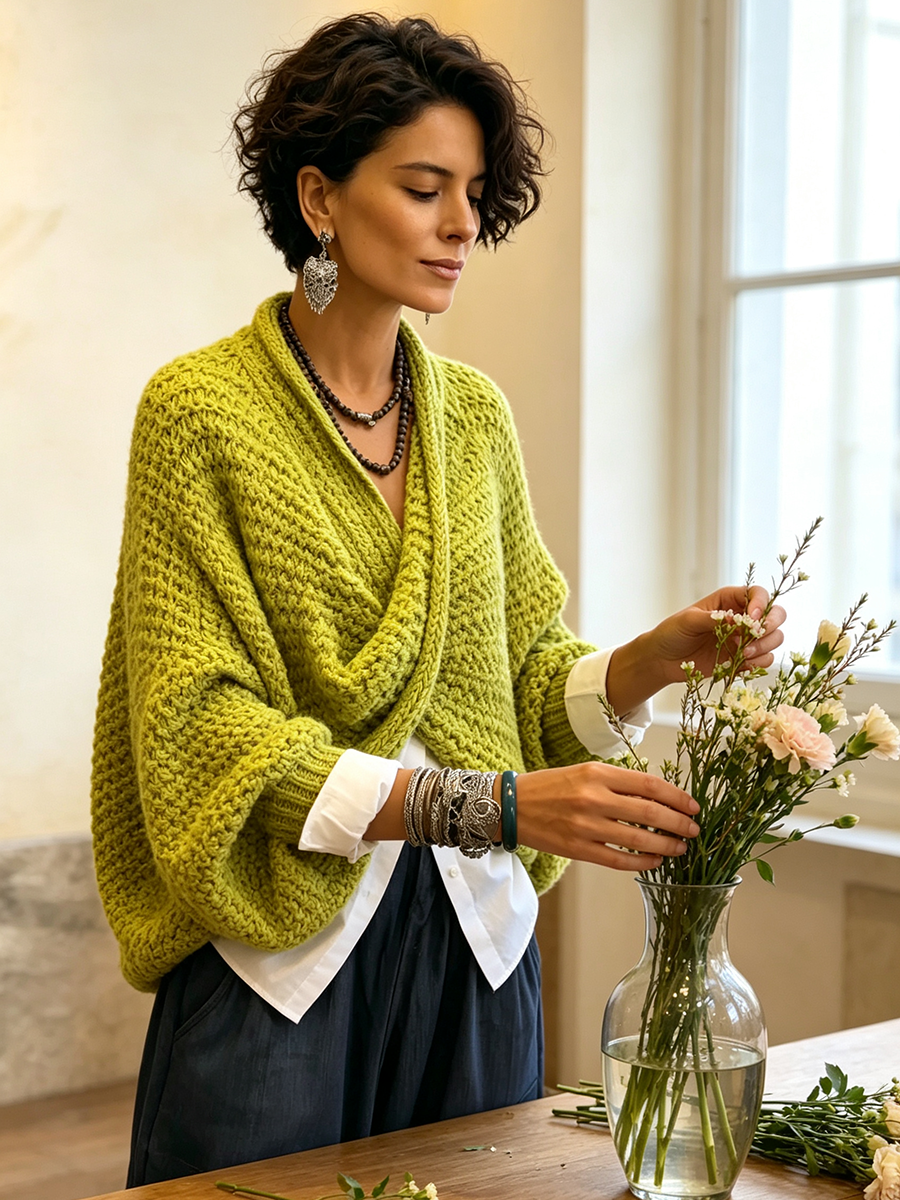 Pull femme col croisé à manches chauve-souris