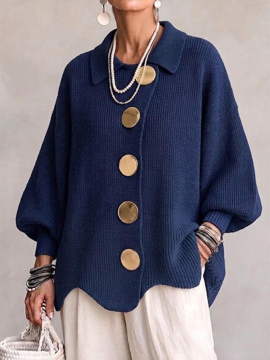 Cardigan oversize femme à manches lanterne et col pointu