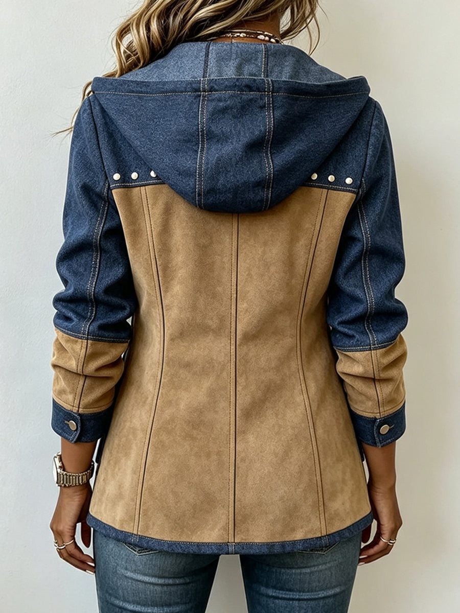 Veste à capuche femme bicolore marine et camel