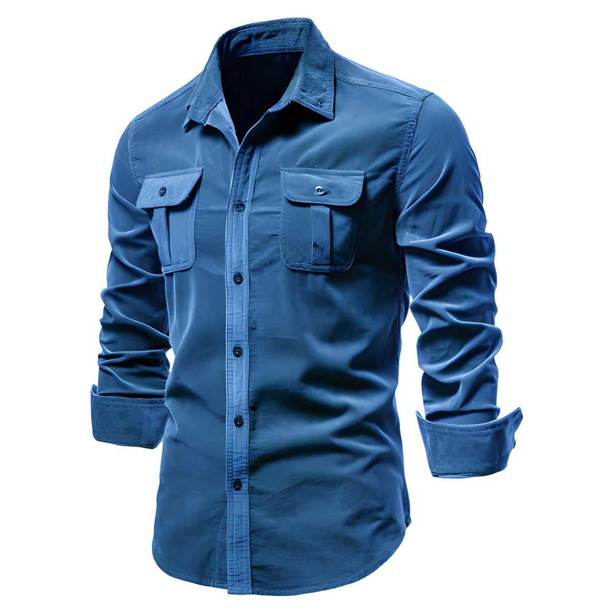 Chemise homme à manches longues et double poches - bleu