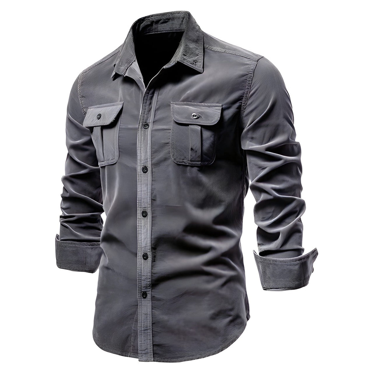 Chemise homme à manches longues et double poches - gris foncé