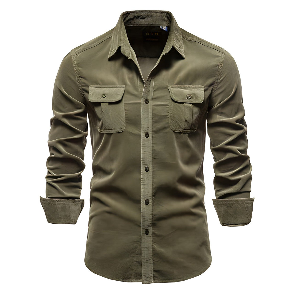 Chemise homme à manches longues et double poches - vert militaire