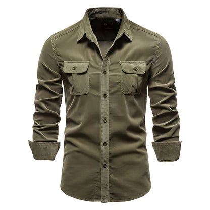 Chemise homme à manches longues et double poches - vert militaire