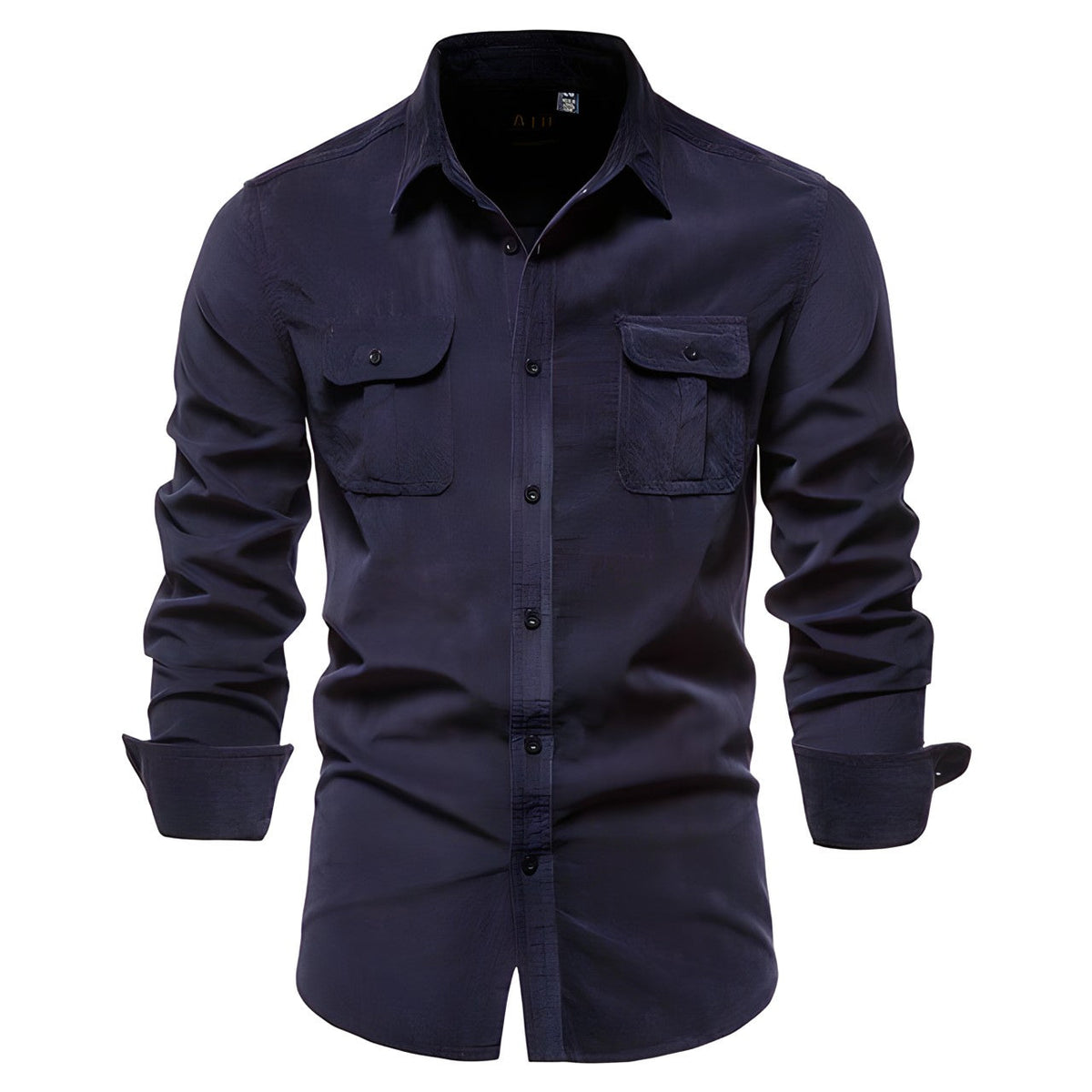 Chemise homme à manches longues et double poches - bleu marine