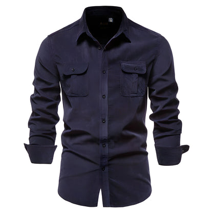 Chemise homme à manches longues et double poches - bleu marine