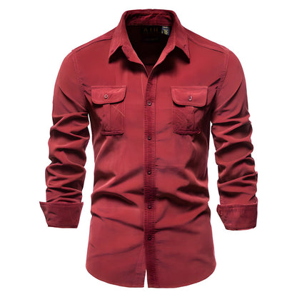 Chemise homme à manches longues et double poches - rouge