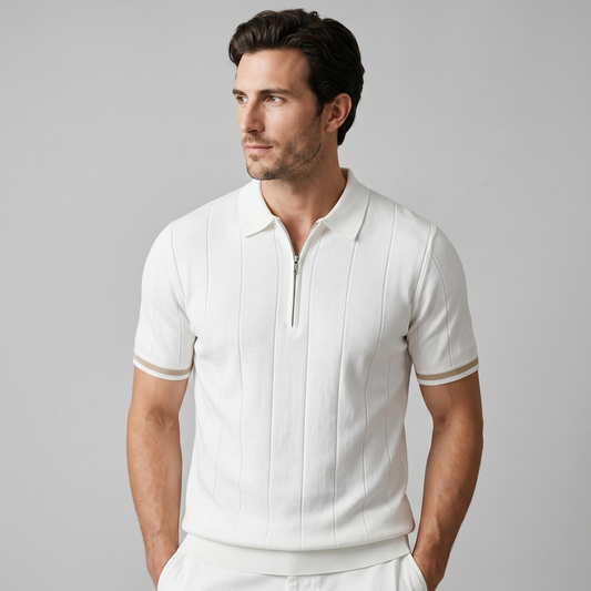 Polo homme zippé en maille - blanc