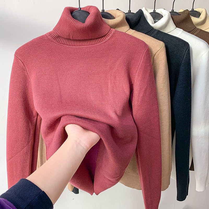 Pull thermique col roulé en polaire - rose