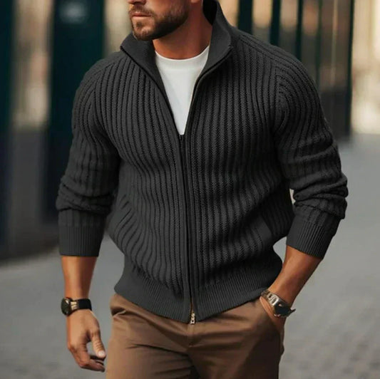 Cardigan zippé homme style thermique - gris foncé