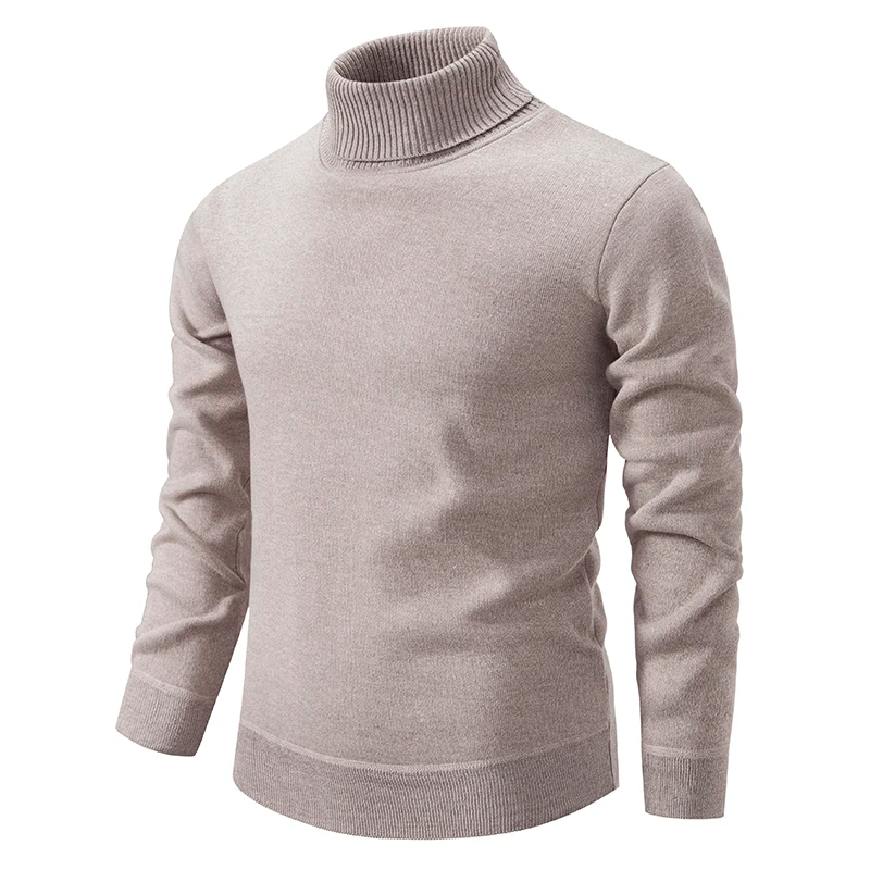 Pull homme à col roulé en maille - beige