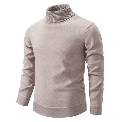Pull homme à col roulé en maille - beige