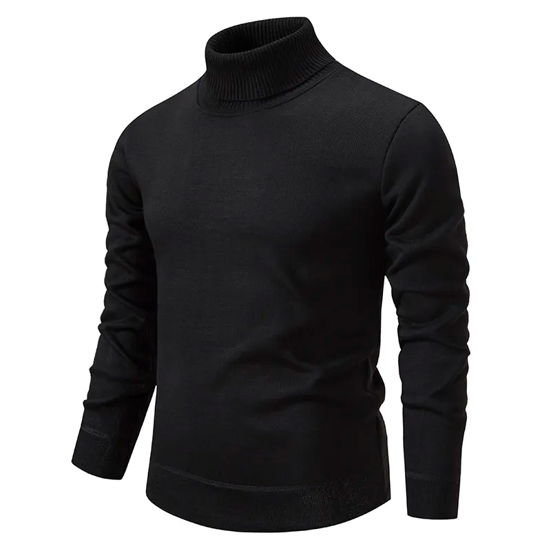 Pull homme à col roulé en maille - noir