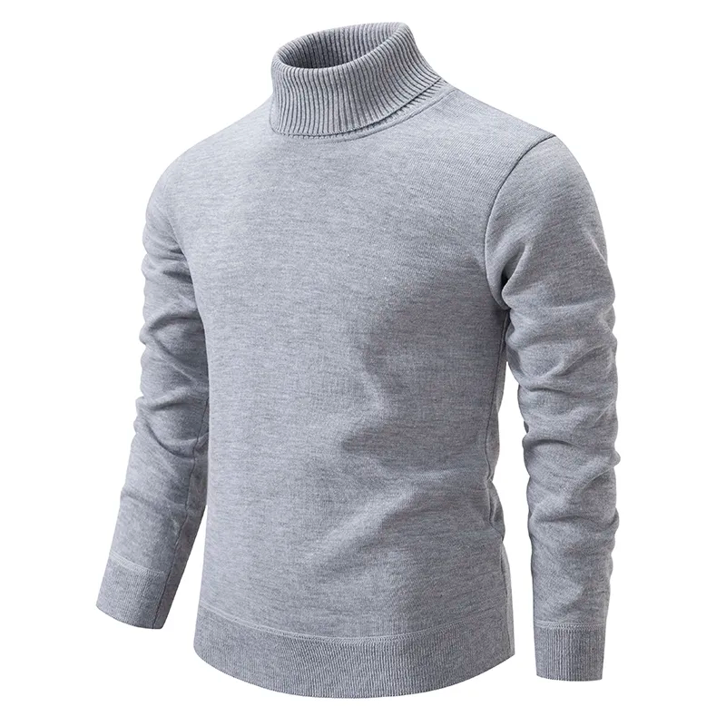 Pull homme à col roulé en maille - gris