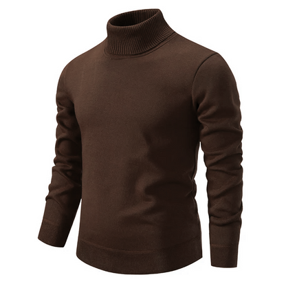 Pull homme à col roulé en maille - marron