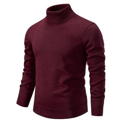 Pull homme à col roulé en maille - rouge