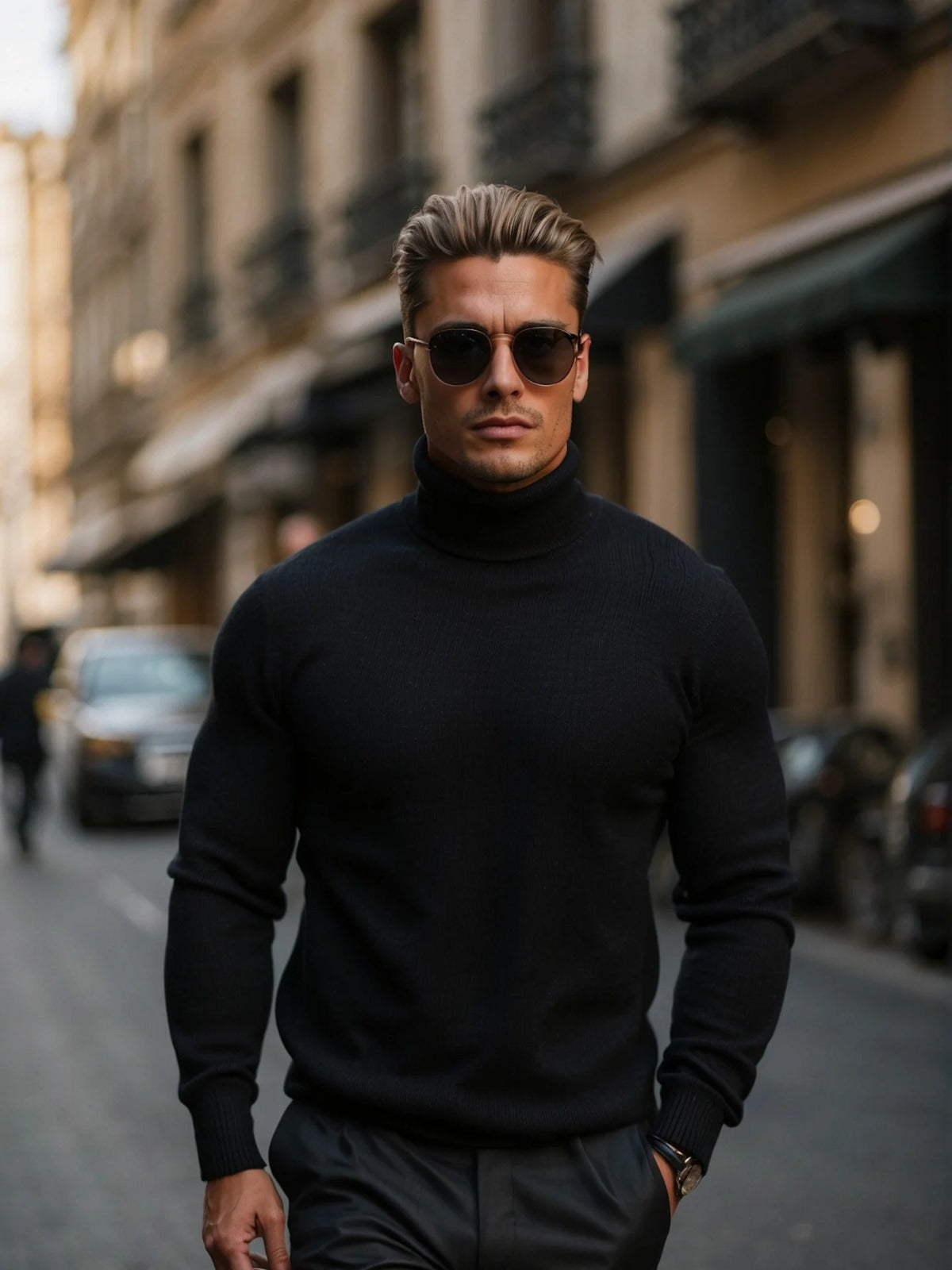 Pull homme à col roulé en maille