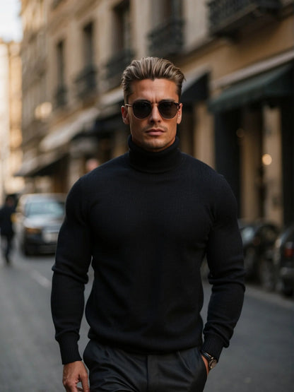 Pull homme à col roulé en maille