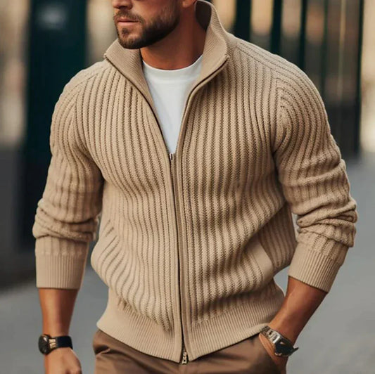 Cardigan zippé homme style thermique - beige