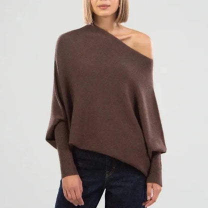 Pull femme à coupe asymétrique - marron